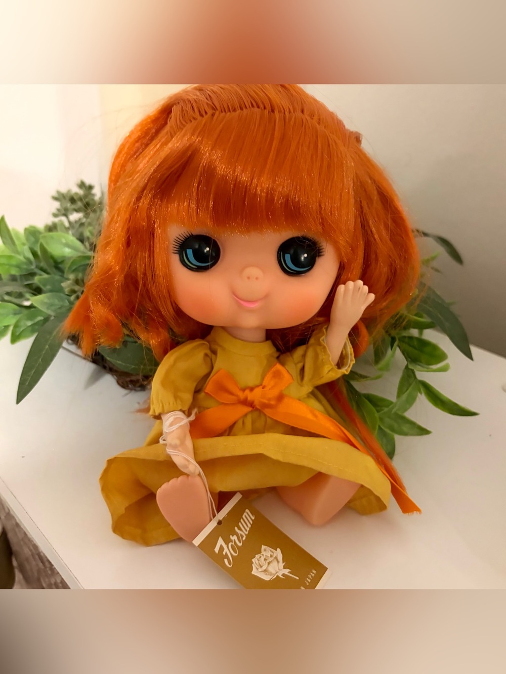 Vintage Fursum Doll Red Hair Blue Eyes Yellow Dress